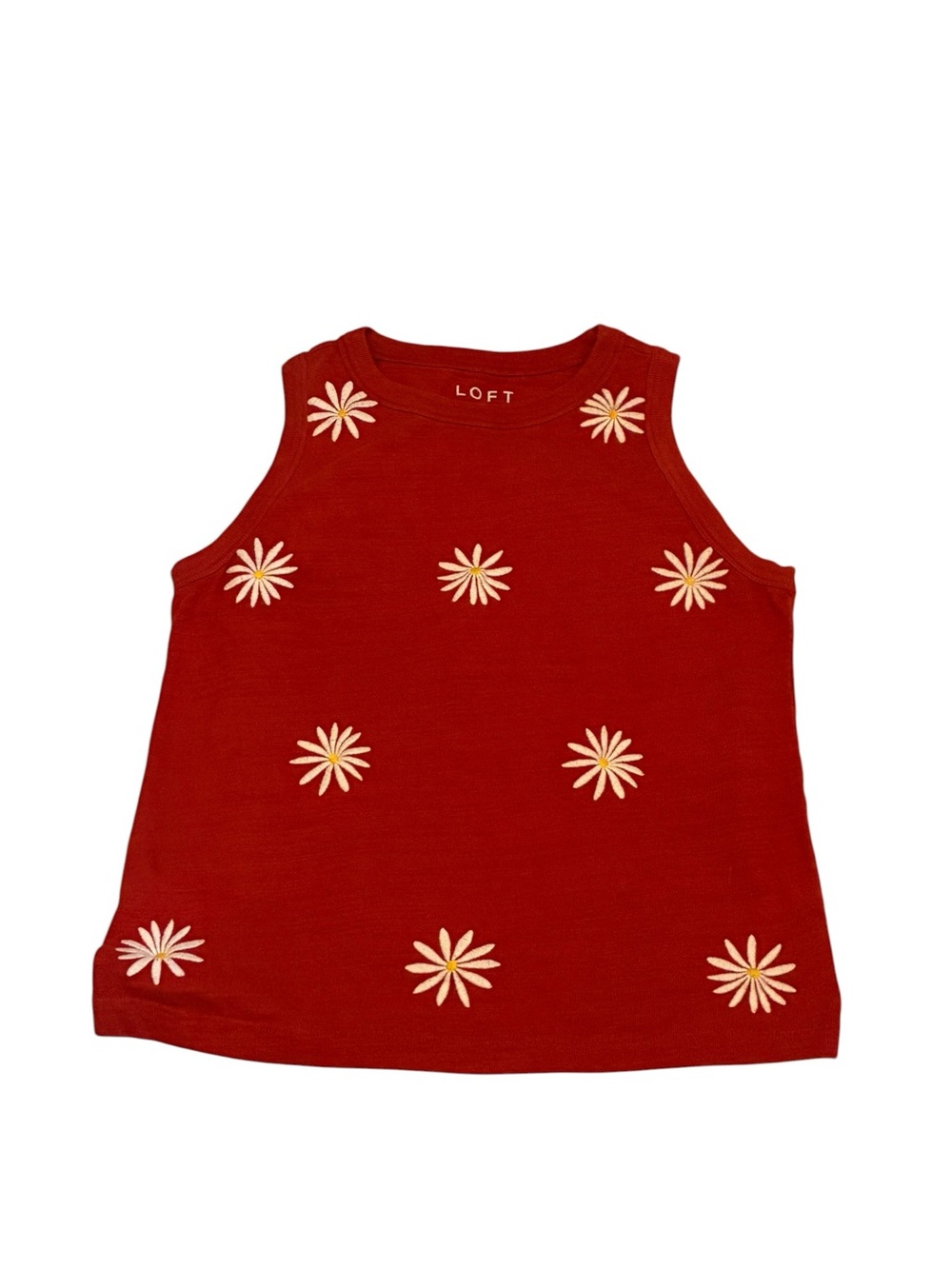 LOFT Rust Red Tank Top with Embroidered White Daises